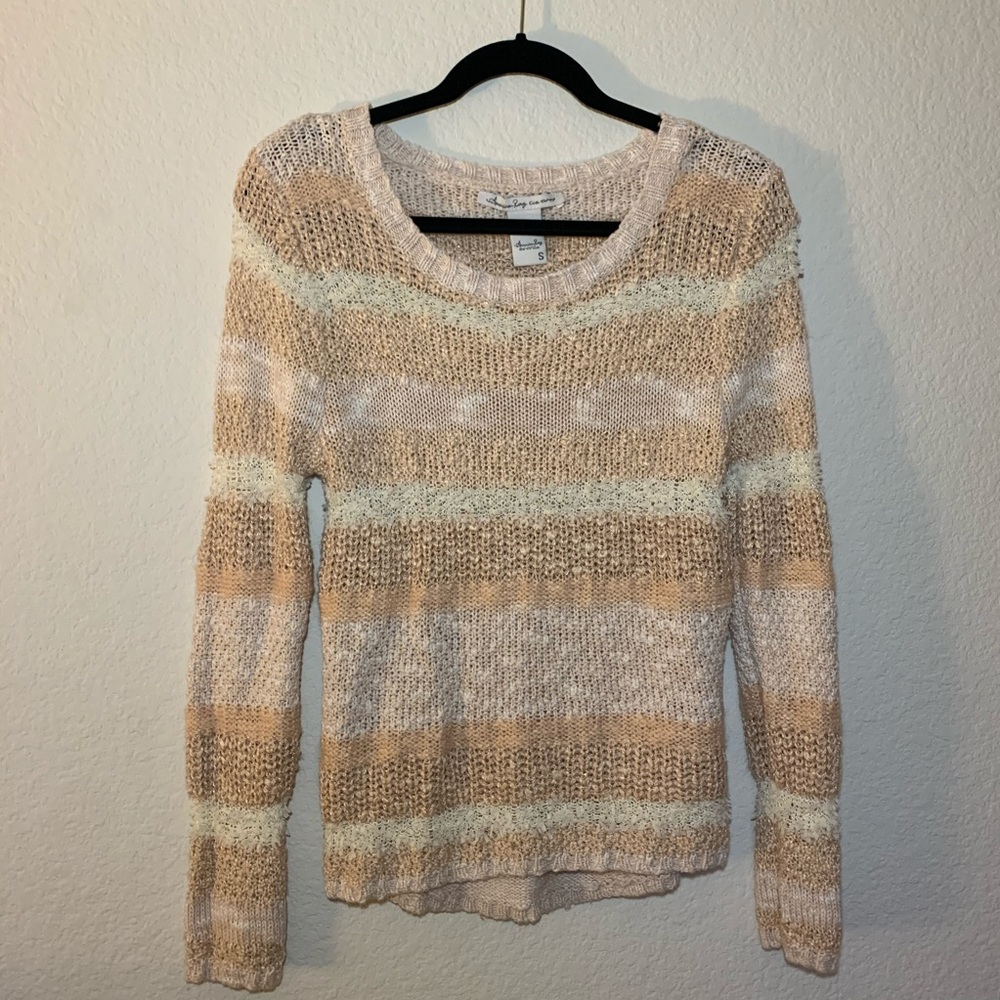 Cream Striped Knit Sweater